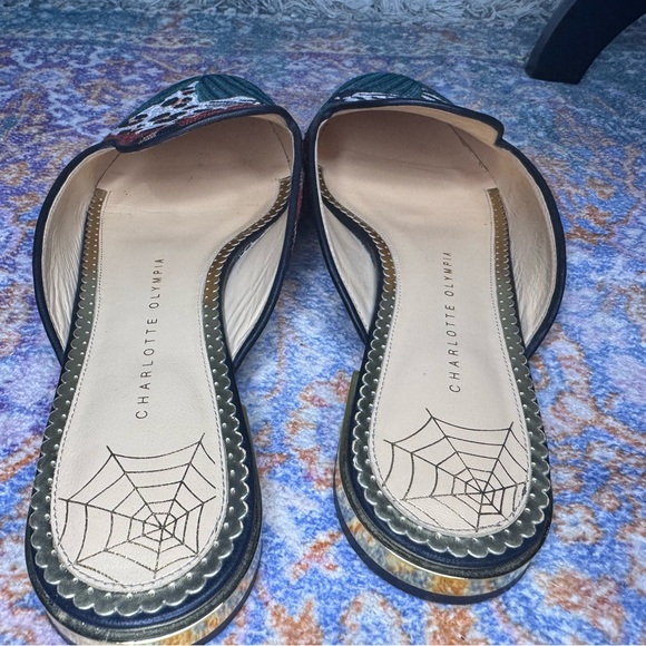 Charlotte Olympia Green and Red Animal Print Mules - Picture 6 of 8